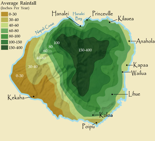 Kauai Rainfall Map