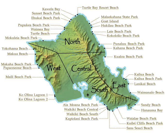 map of oahu beaches. Oahu has many impressive beaches. Waikiki beach is the most popular in 
