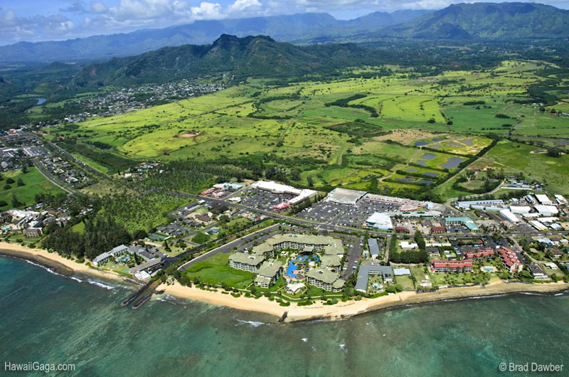 Kauai East Coast. A portion of Kapaa in the foreground and Wailua in the