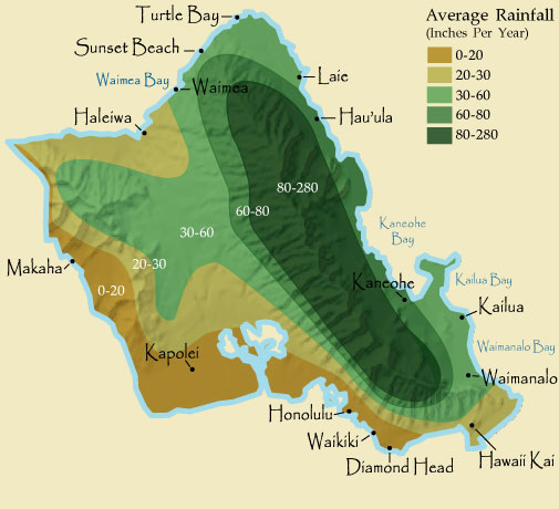 Oahu Rainfall Map